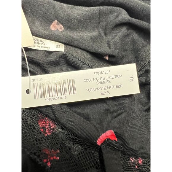 Soma Cool Nights Lace Trim Chemise Floating Hearts Black Size XL NWT Nightgown - Picture 8 of 10